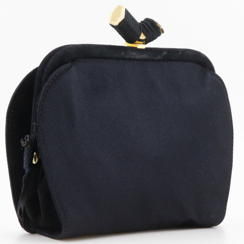 Prada Logo Kiss Lock 2-Way Clutch Satin Black — view 3