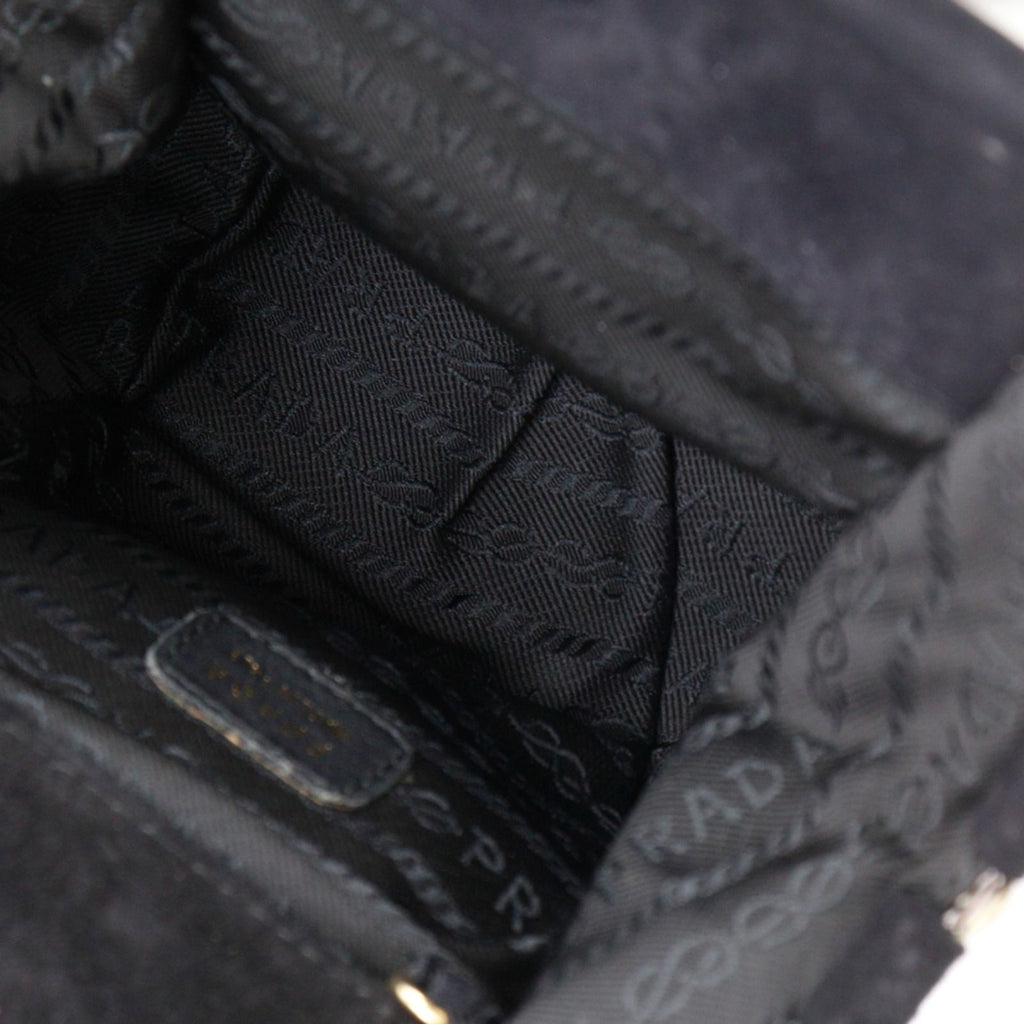 Prada Logo Kiss Lock 2-Way Clutch Satin Black — view 6