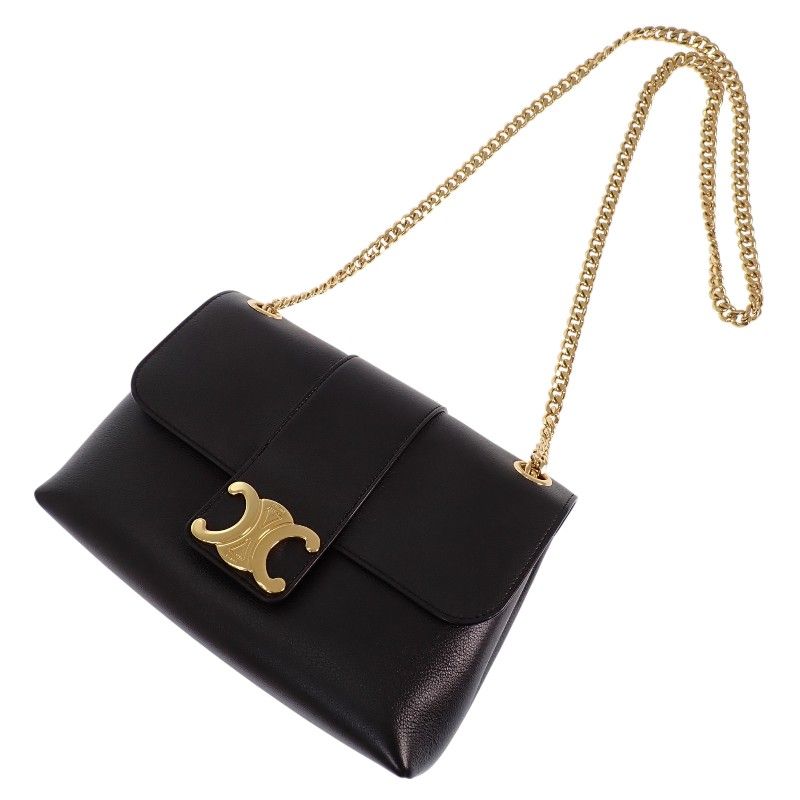 Celine Victoire Chain Shoulder Bag 2-Way Triomphe Calfskin Black Gold — view 7