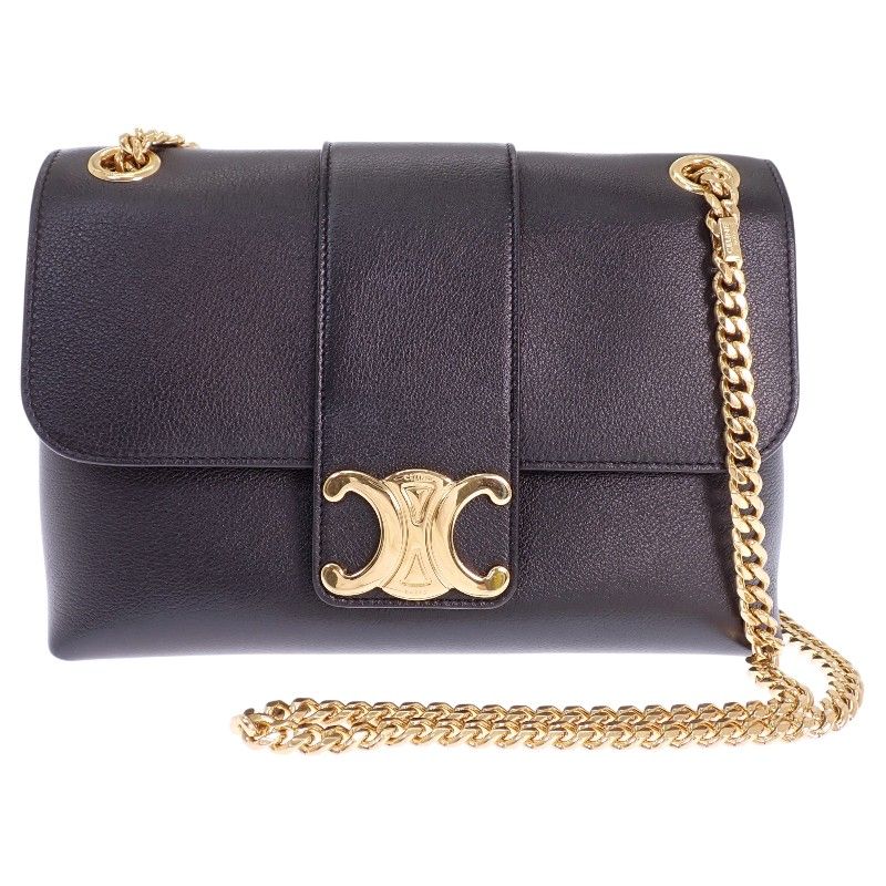 Celine Victoire Chain Shoulder Bag 2-Way Triomphe Calfskin Black Gold