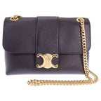 Celine Victoire Chain Shoulder Bag 2-Way Triomphe Calfskin Black Gold