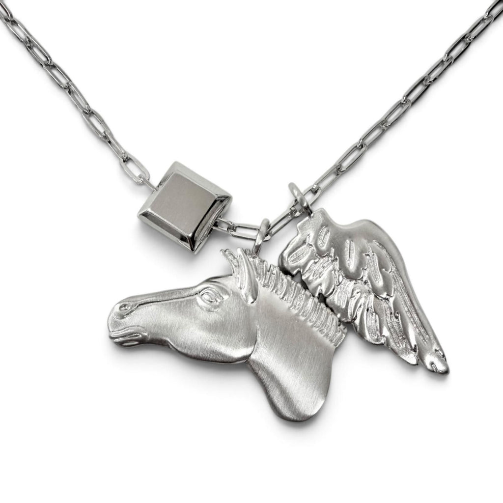Hermes Talisman Pegasus Chain Necklace Silver
