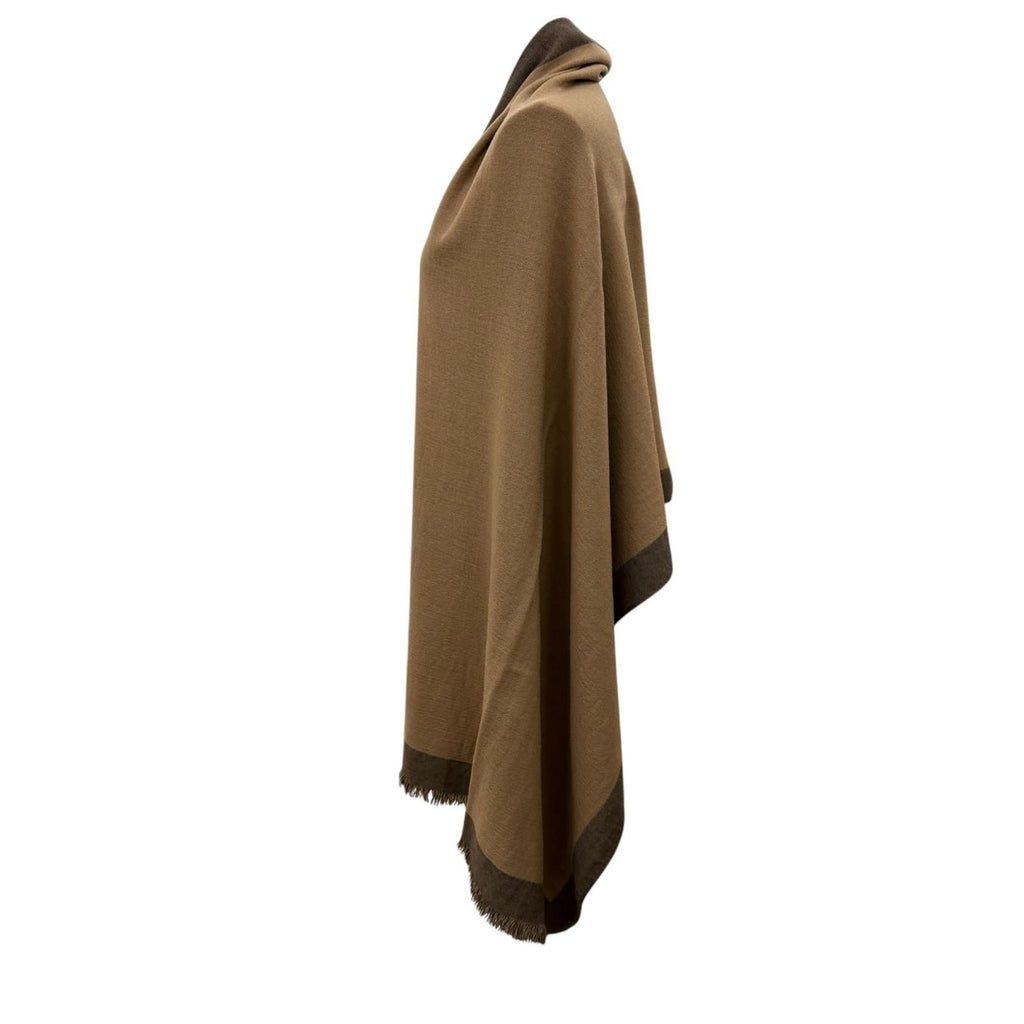 Louis Vuitton Wool Cashmere Logo with Fringe Large Shawl Brown Scarf — view 4