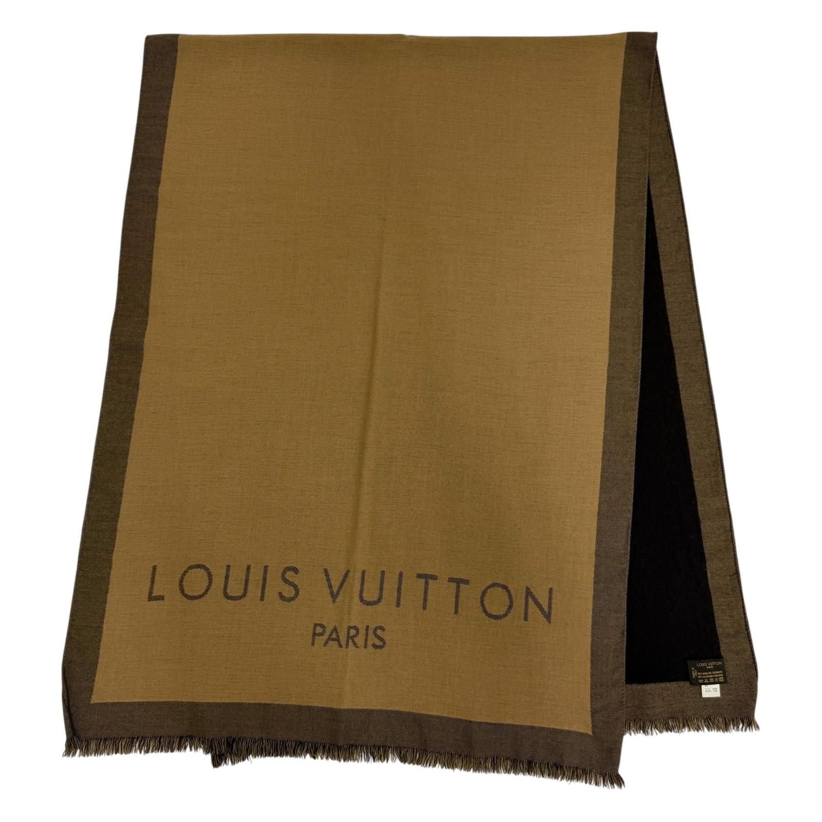 Louis Vuitton Wool Cashmere Logo with Fringe Large Shawl Brown Scarf — view 6