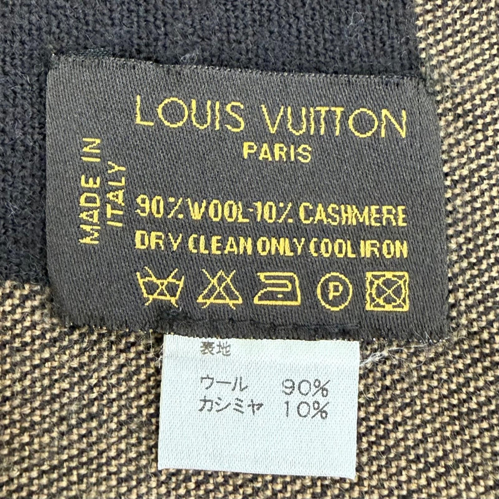 Louis Vuitton Wool Cashmere Logo with Fringe Large Shawl Brown Scarf — view 9