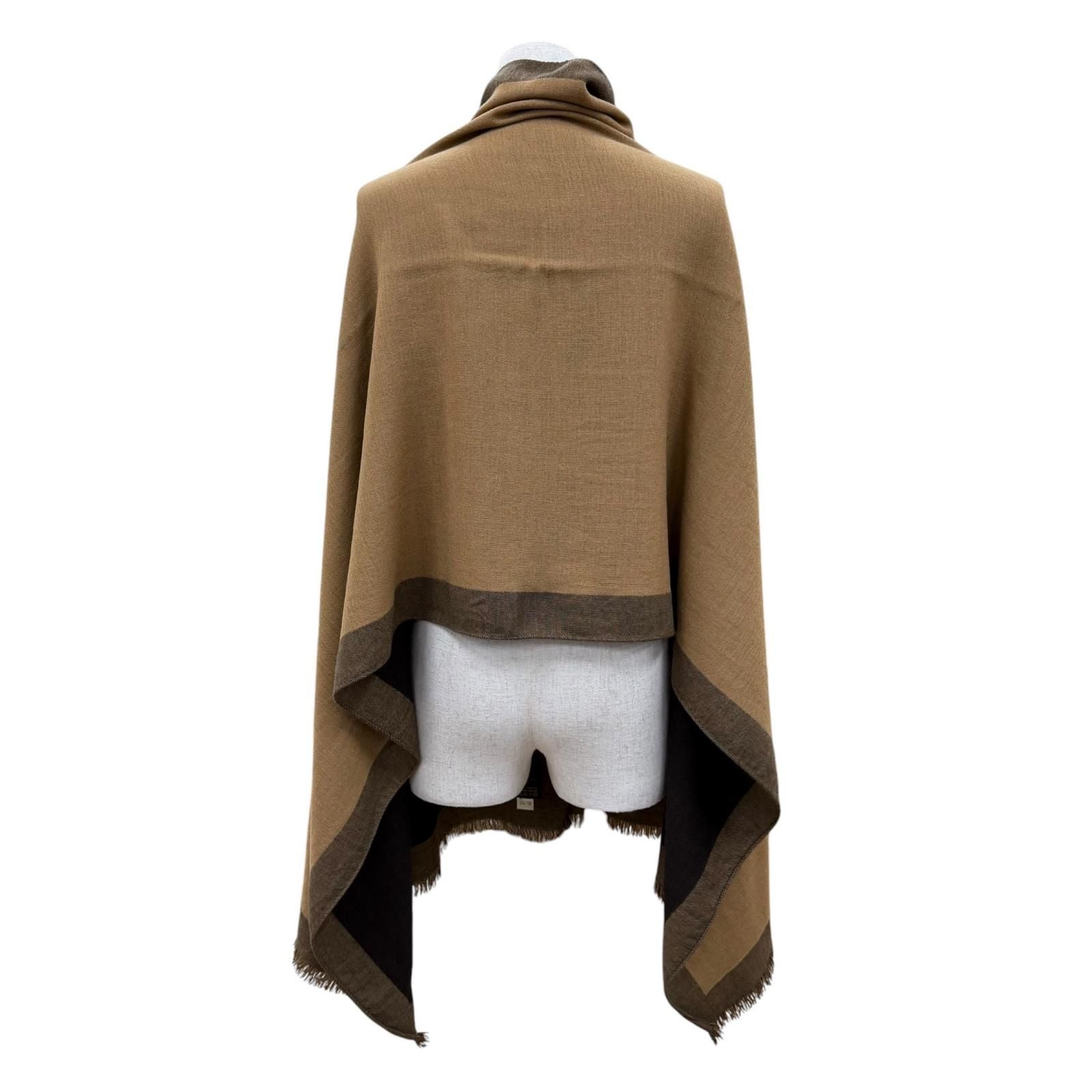 Louis Vuitton Wool Cashmere Logo with Fringe Large Shawl Brown Scarf — view 5