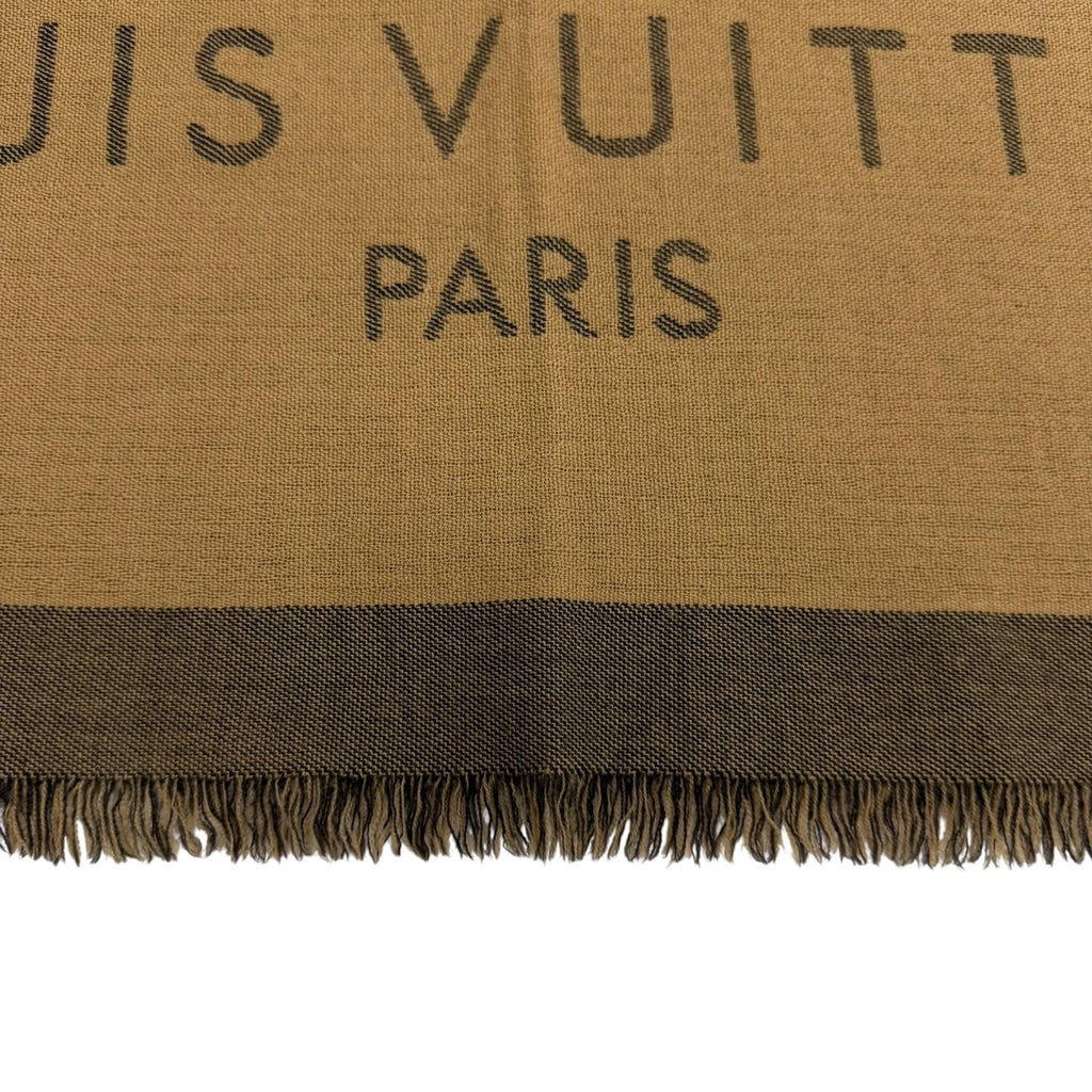 Louis Vuitton Wool Cashmere Logo with Fringe Large Shawl Brown Scarf — view 8