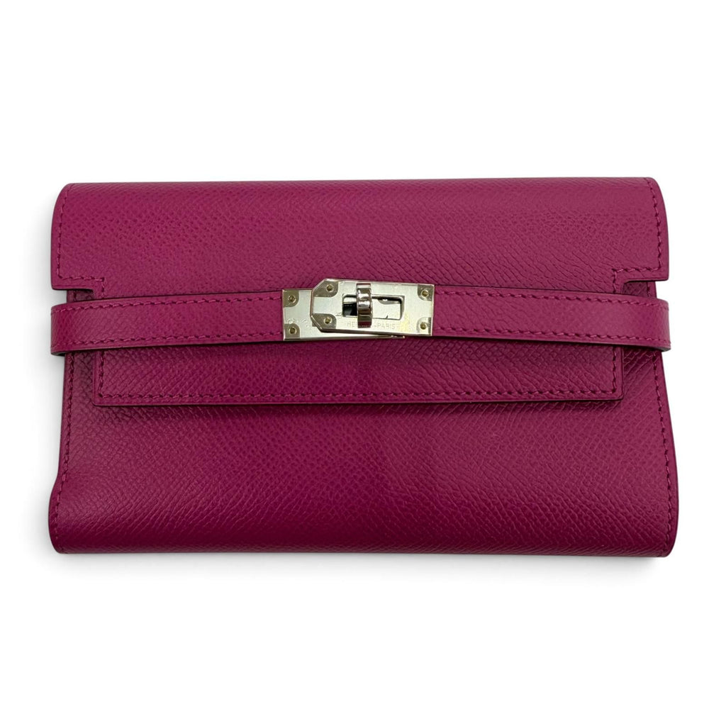 Hermes Kelly Wallet Veau Epsom Rose Purple Silver Compact