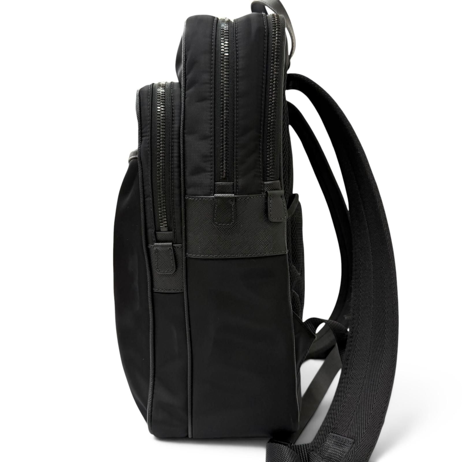 Prada Triangle Logo Re-Nylon Saffiano Leather Backpack with Day Pack Black — view 5