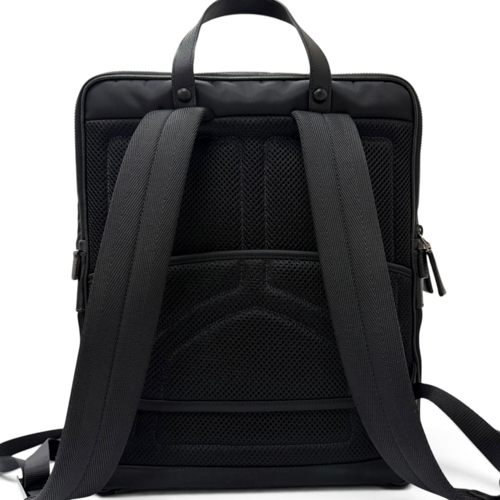 Prada Triangle Logo Re-Nylon Saffiano Leather Backpack with Day Pack Black — view 4