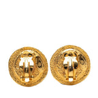 Chanel Logo Round Circle Earrings Gold Faux Pearl Plated — view 2