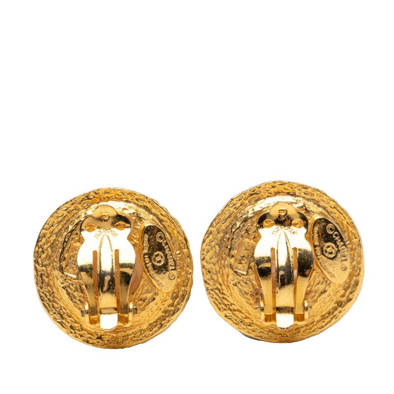 Chanel Logo Round Circle Earrings Gold Faux Pearl Plated — view 2