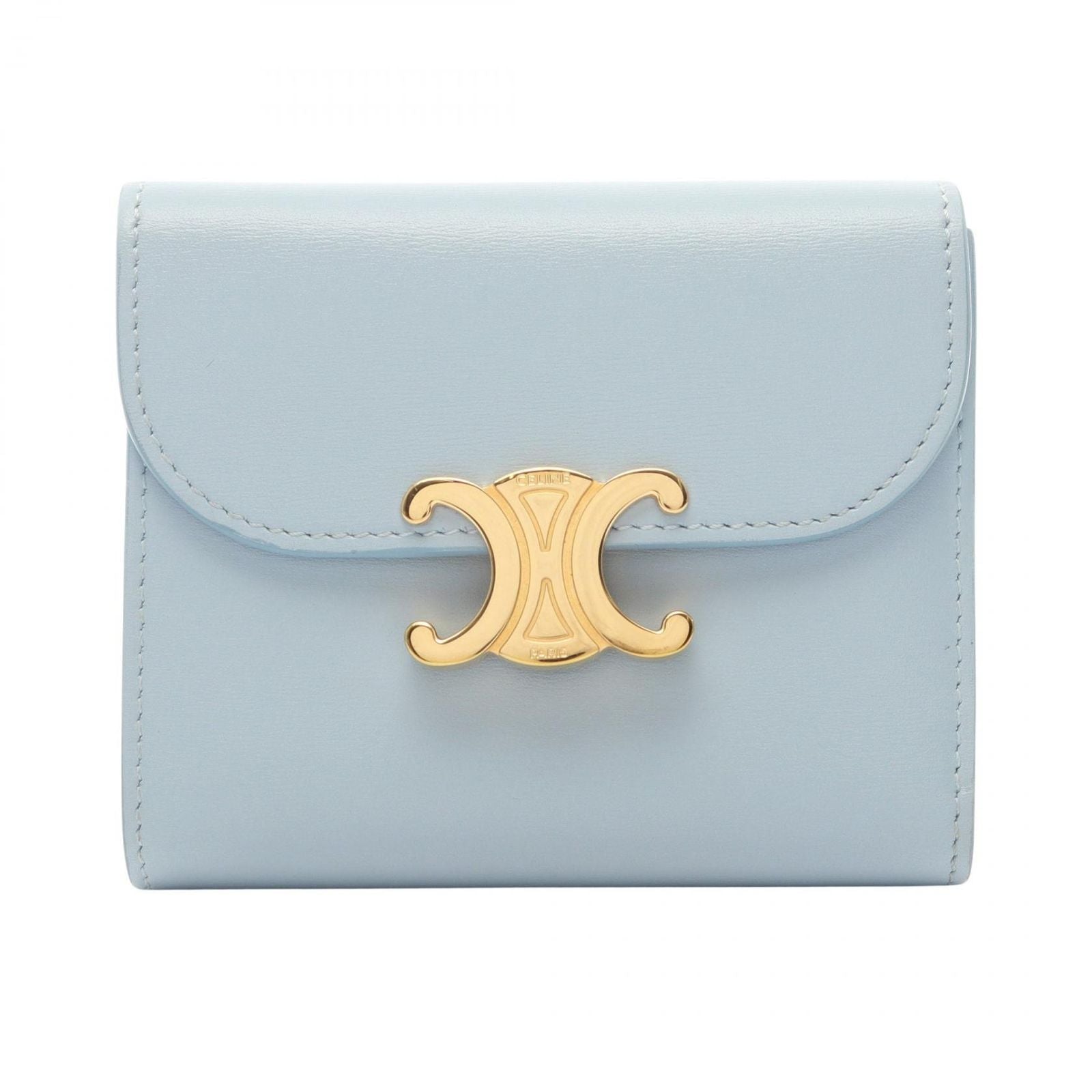 Celine Trifold Wallet Triomphe Small Flap 783 Dpv Light Blue Leather