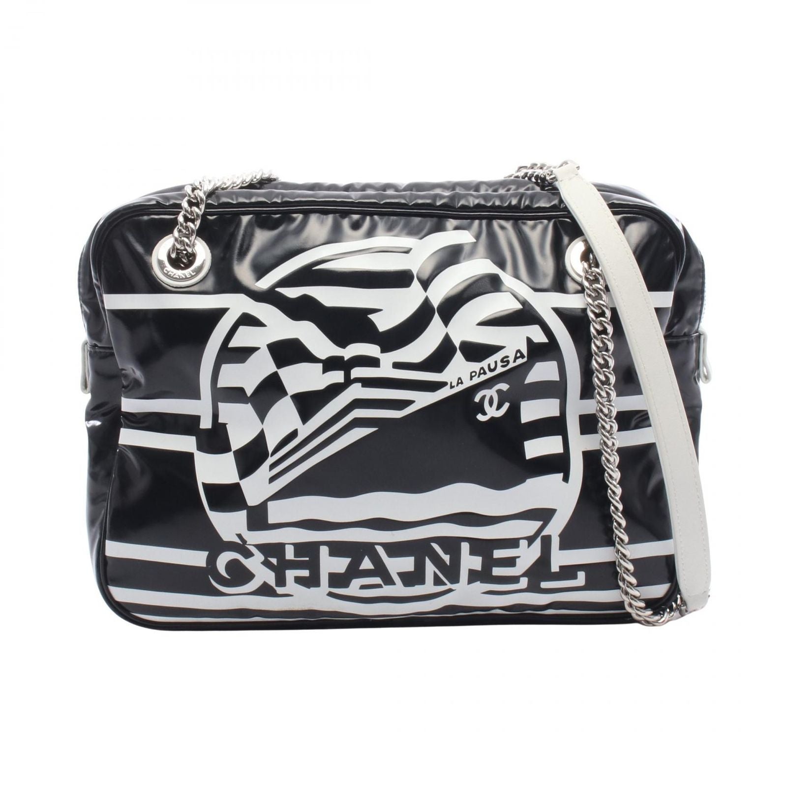 Chanel Shoulder Bag la Pausa Cruise Collection Black White Canvas Leather