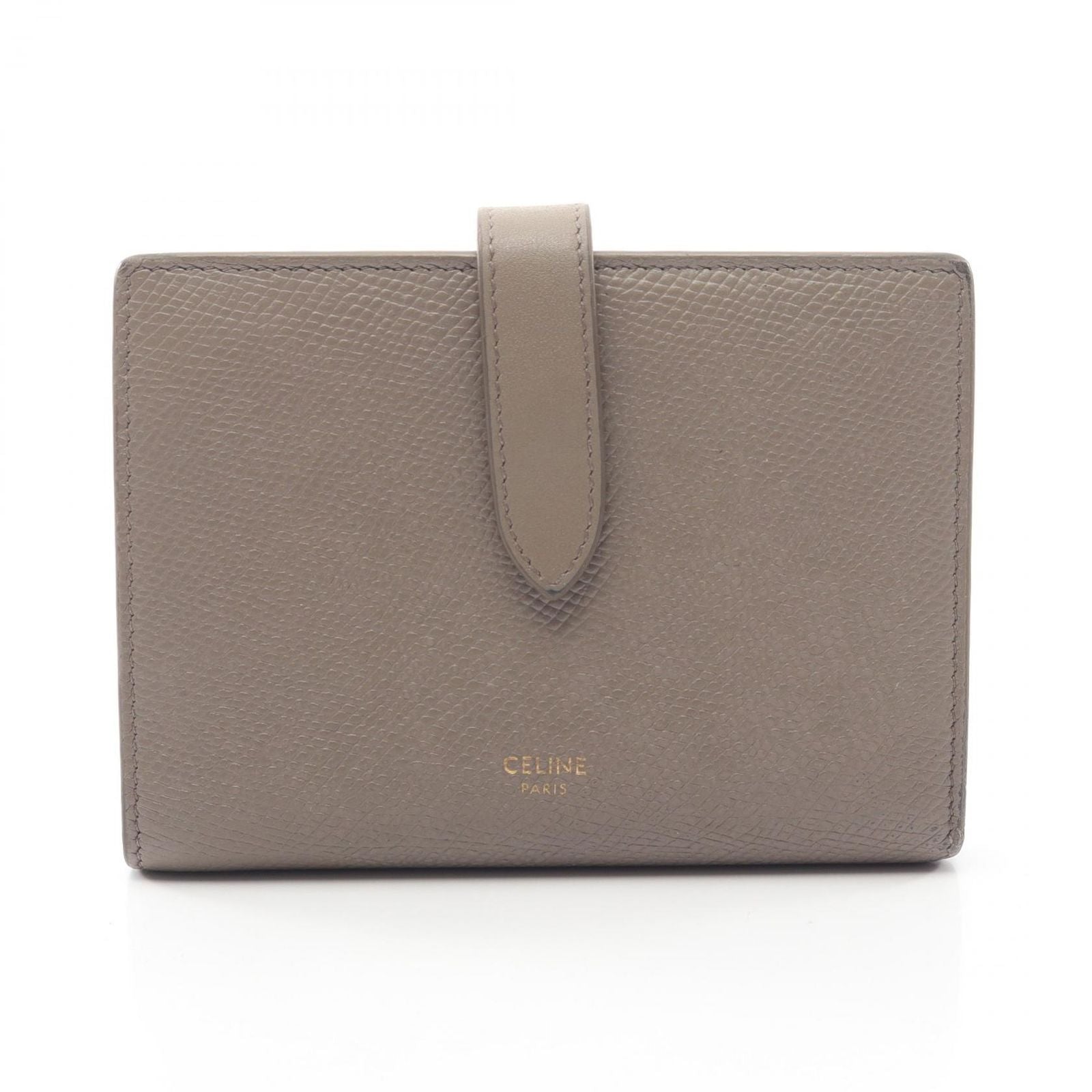 Celine Bifold Wallet Strap 10 643 Gray Beige Leather