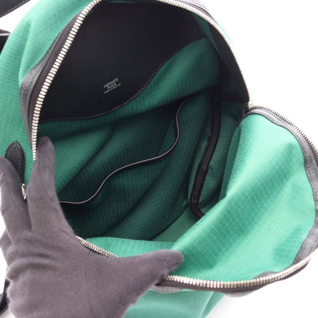 Hermes Backpack a Dos All Back Green Black Canvas Leather All T&c — view 3