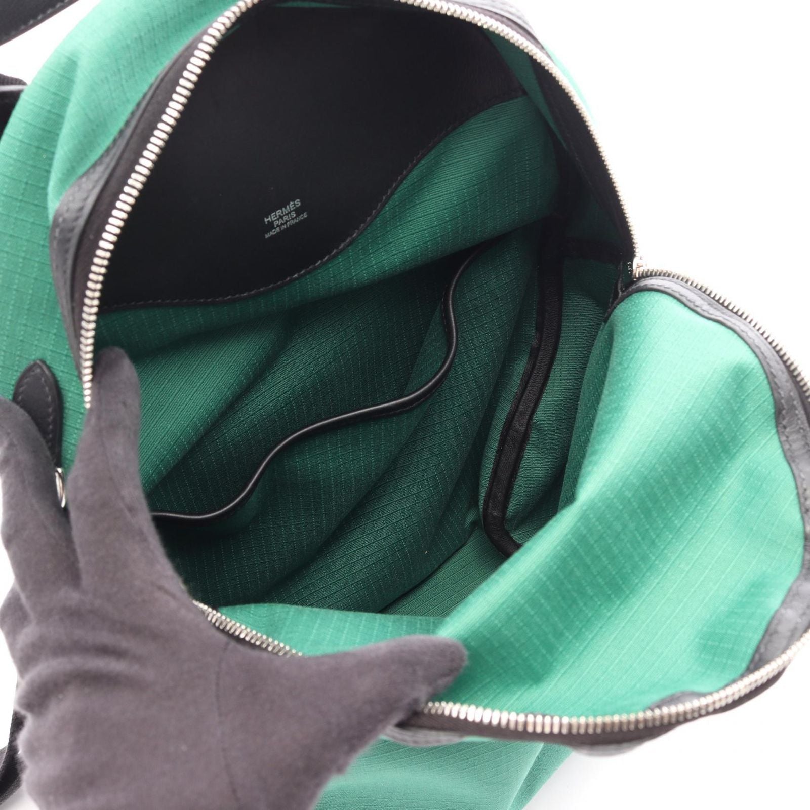 Hermes Backpack a Dos All Back Green Black Canvas Leather All T&c — view 3