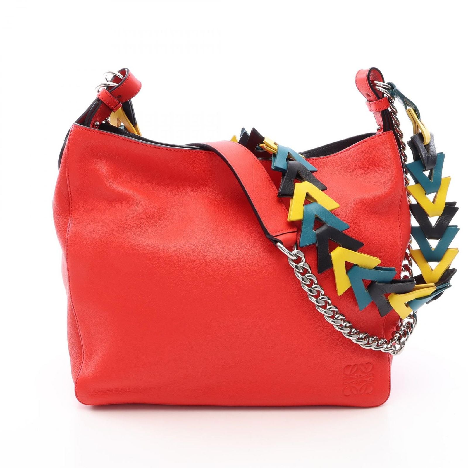 Loewe Shoulder Bag Bucket 2-Way Red Multi Leather Chain