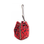 Prada Drawstring Pouch Red Fabric Leather Mini — view 2