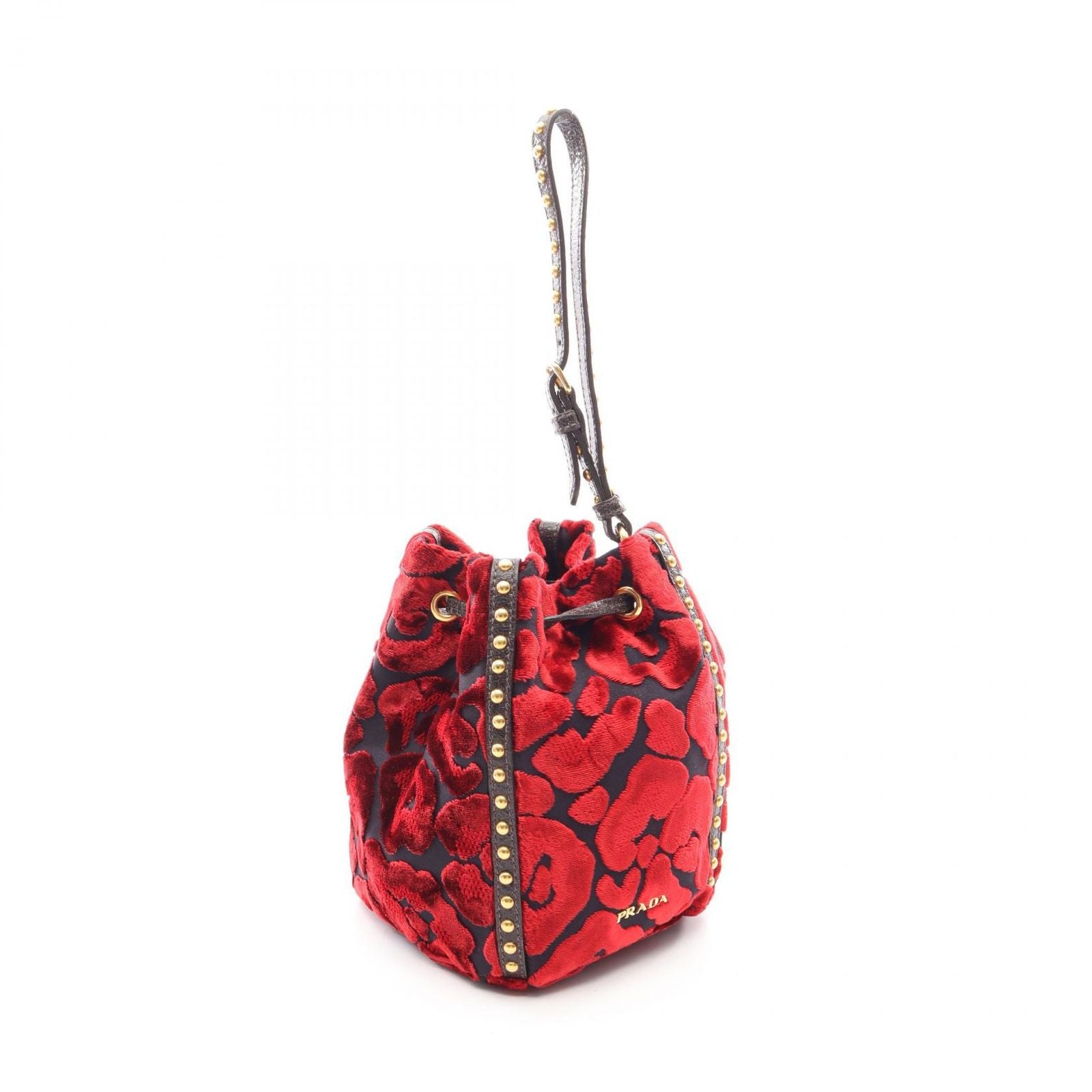 Prada Drawstring Pouch Red Fabric Leather Mini — view 2
