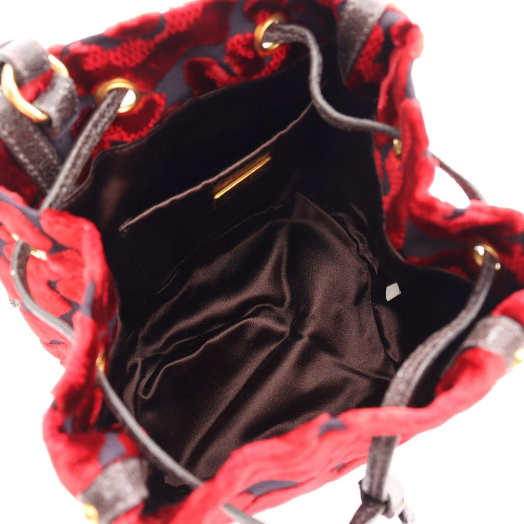Prada Drawstring Pouch Red Fabric Leather Mini — view 3