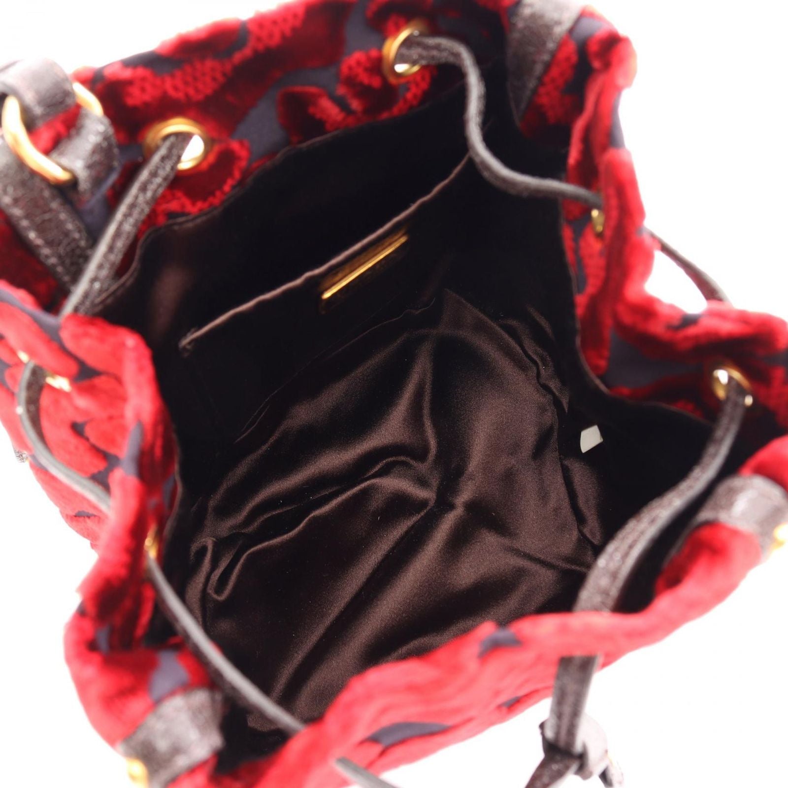 Prada Drawstring Pouch Red Fabric Leather Mini — view 3