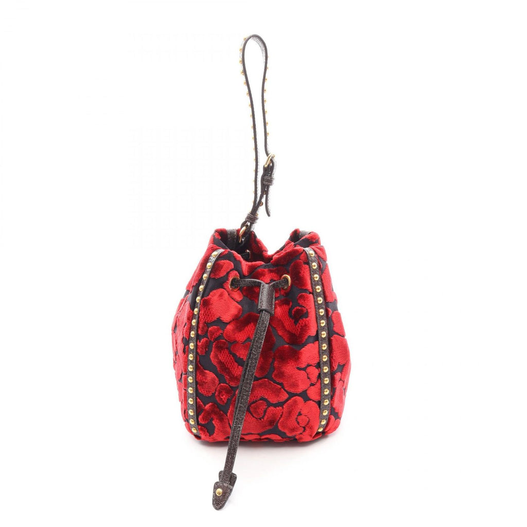 Prada Drawstring Pouch Red Fabric Leather Mini