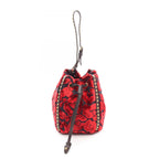 Prada Drawstring Pouch Red Fabric Leather Mini