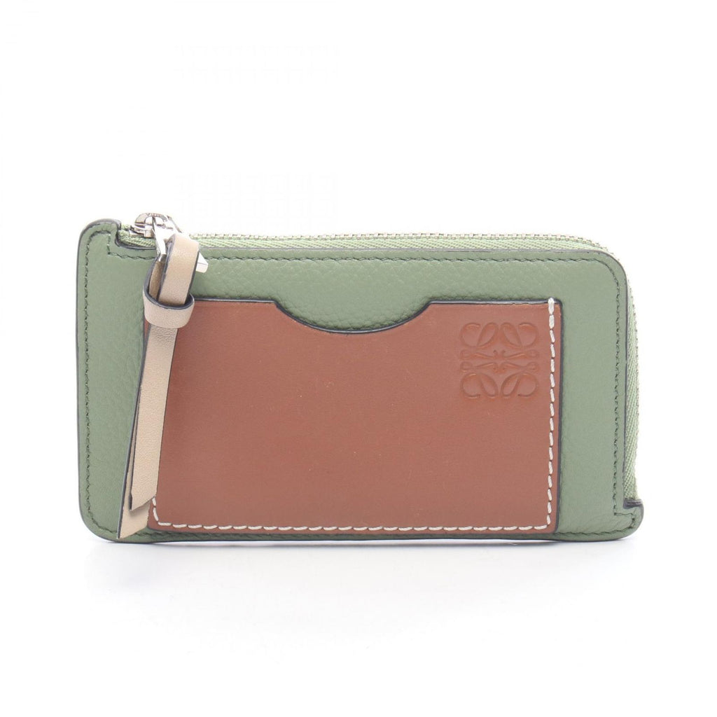 Loewe Coin Case Card Holder Green Brown Leather