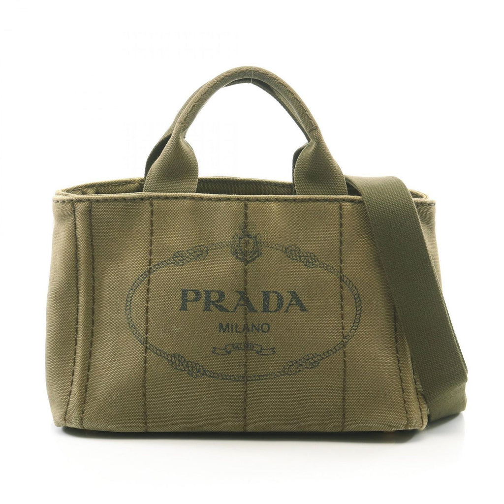 Prada Tote Canapa 2-Way Khaki Black Canvas Mini