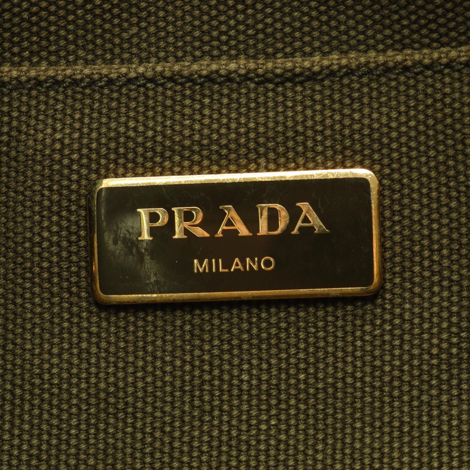 Prada Tote Canapa 2-Way Khaki Black Canvas Mini — view 4