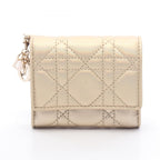 Dior Trifold Wallet Lady Dior Cannage Gold Lambskin