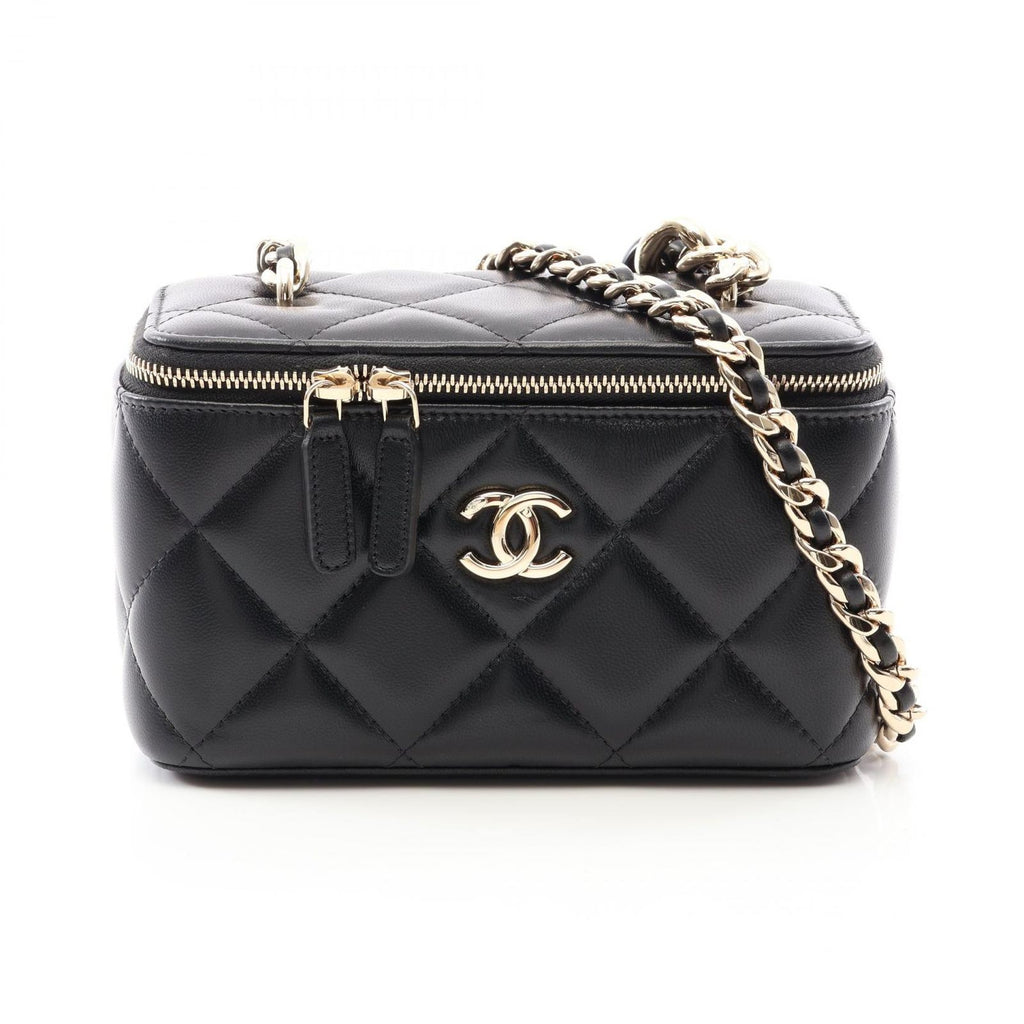 Chanel Shoulder Bag Quilted Vanity Black Lambskin Chain