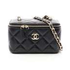 Chanel Shoulder Bag Quilted Vanity Black Lambskin Chain