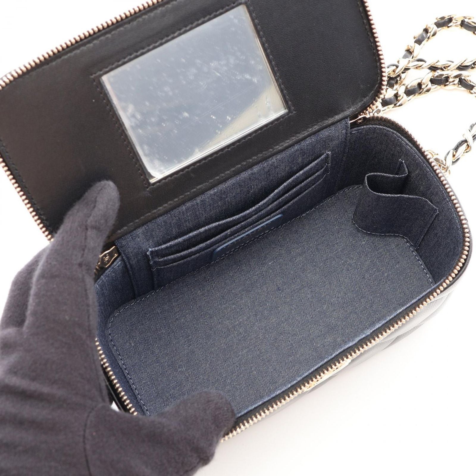 Chanel Shoulder Bag Quilted Vanity Black Lambskin Chain — view 3