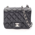 Chanel Shoulder Bag Mini Quilted Black Caviar Leather Chain