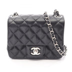 Chanel Shoulder Bag Mini Quilted Black Caviar Leather Chain