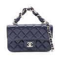 Chanel Shoulder Bag Quilted 2-Way Navy Lambskin Small Flap Chain