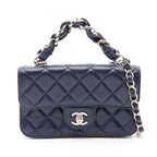 Chanel Shoulder Bag Quilted 2-Way Navy Lambskin Small Flap Chain