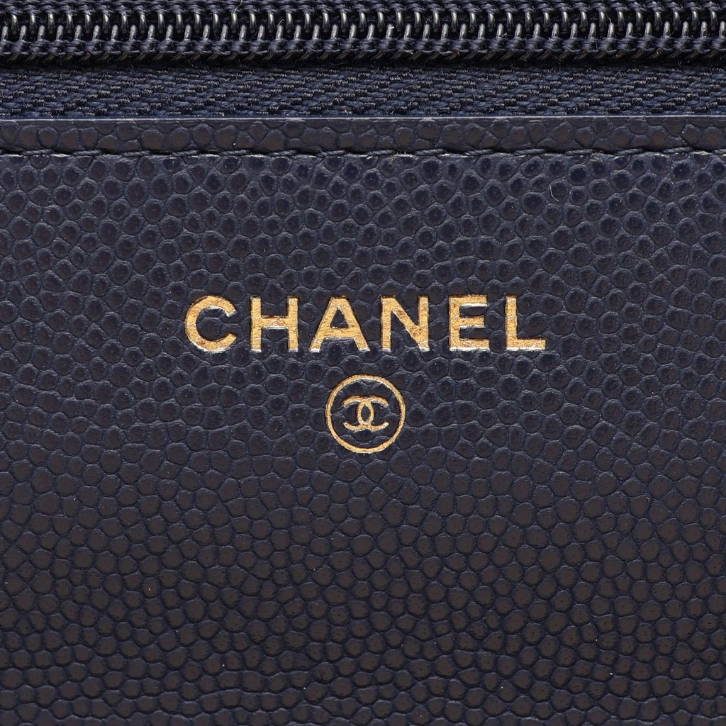 Chanel Shoulder Bag Quilted Navy Caviar Leather Chain Wallet — view 5