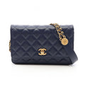 Chanel Shoulder Bag Quilted Navy Caviar Leather Chain Wallet