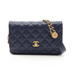Chanel Shoulder Bag Quilted Navy Caviar Leather Chain Wallet
