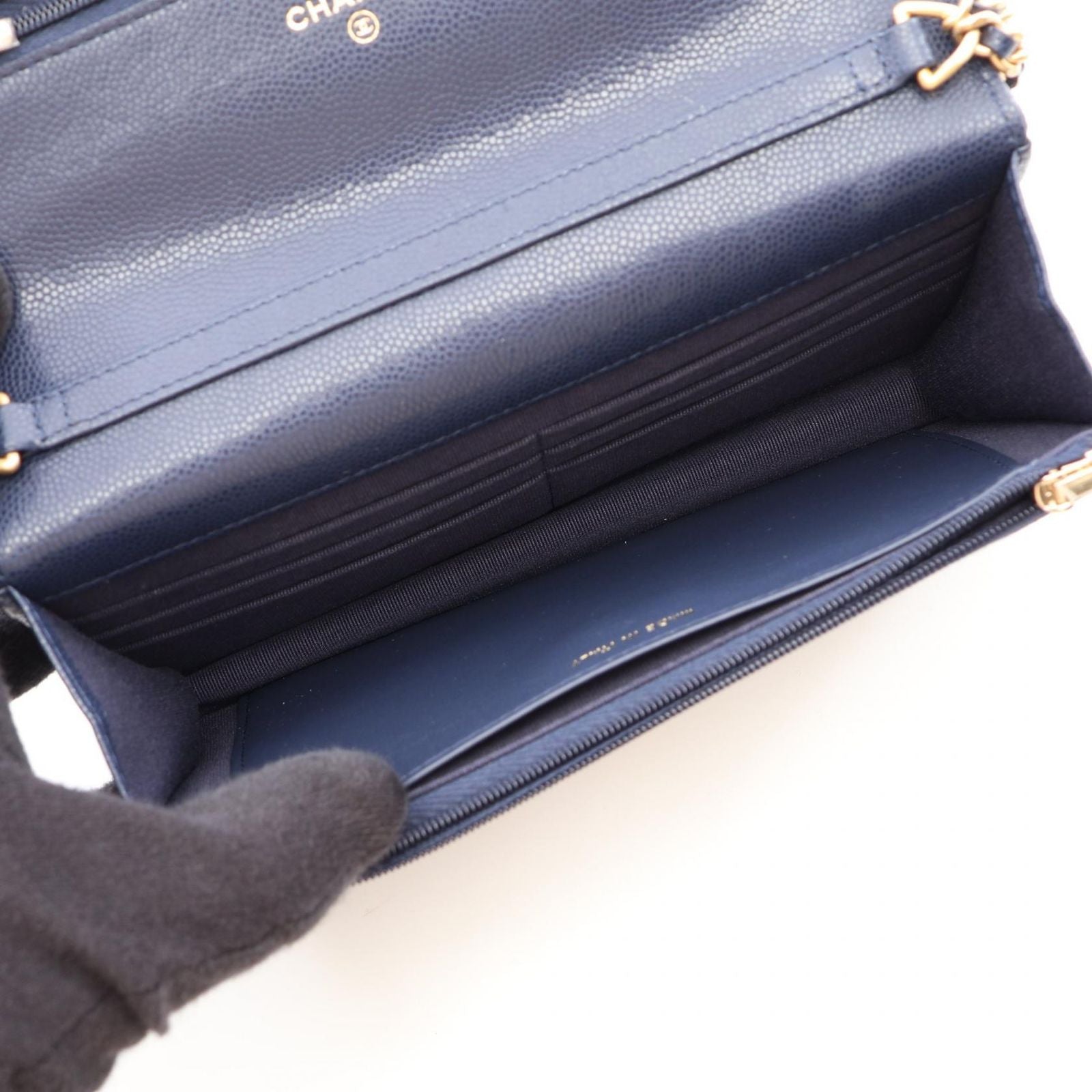 Chanel Shoulder Bag Quilted Navy Caviar Leather Chain Wallet — view 3
