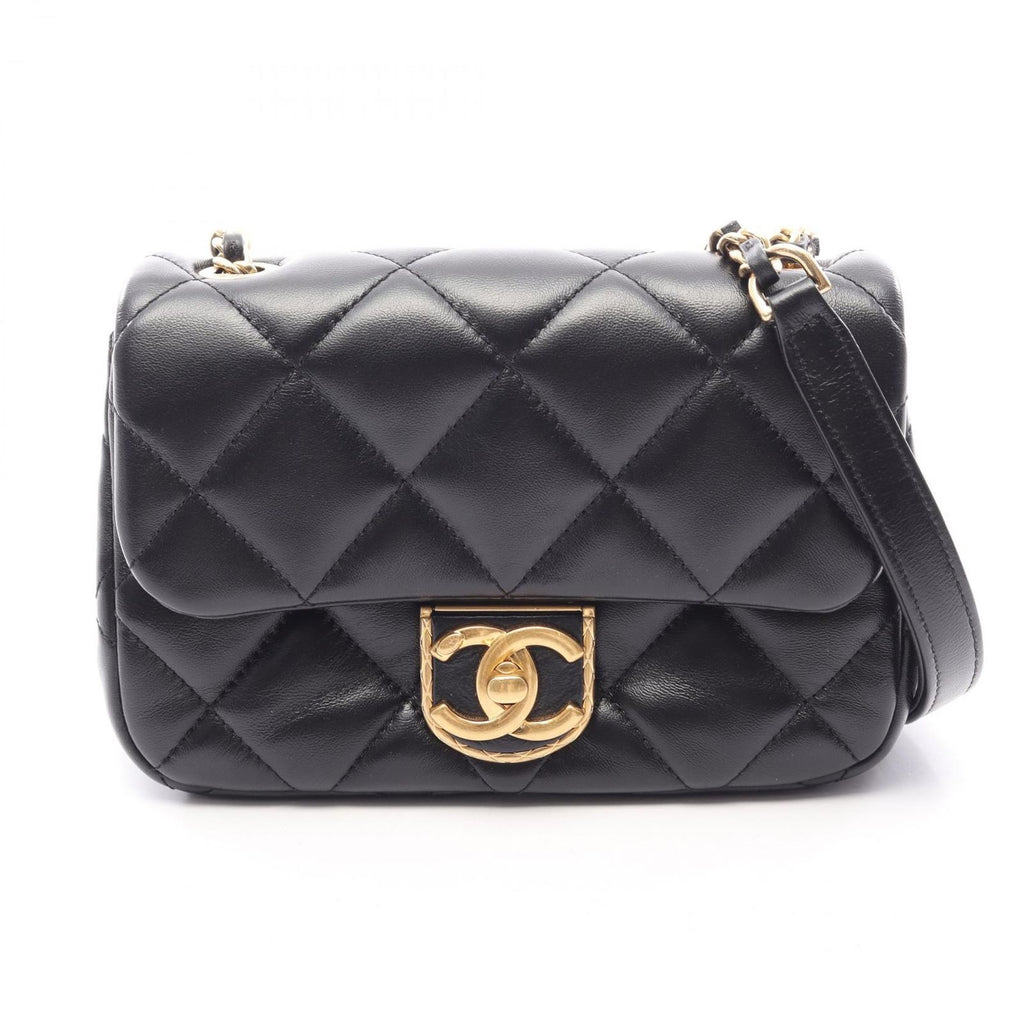 Chanel Shoulder Bag Quilted Small Flap Black Lambskin Chain