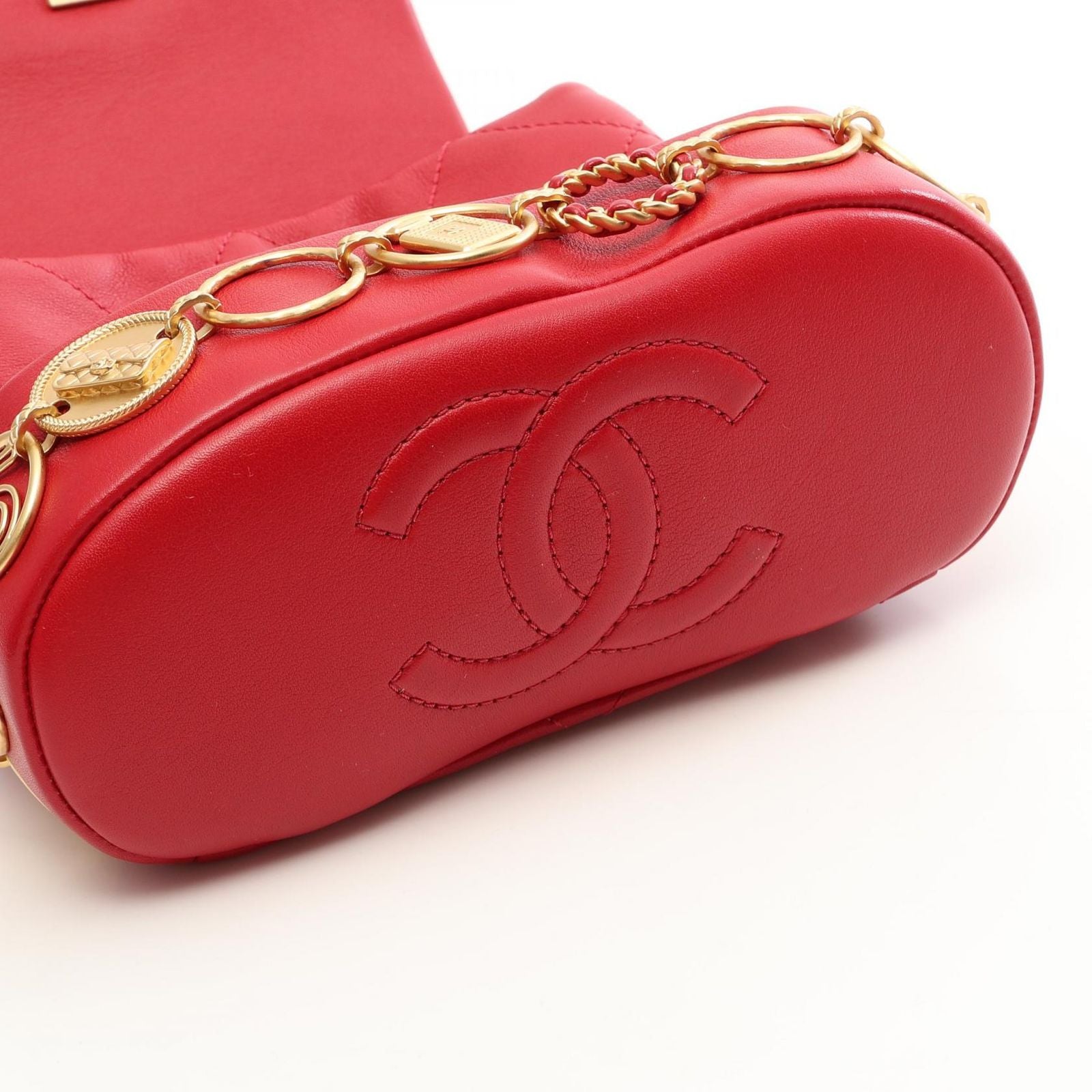 Chanel Backpack Quilted Small Chain Red Lambskin Icon Charm — view 7