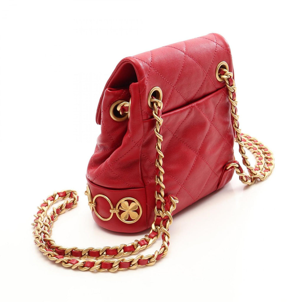 Chanel Backpack Quilted Small Chain Red Lambskin Icon Charm — view 2