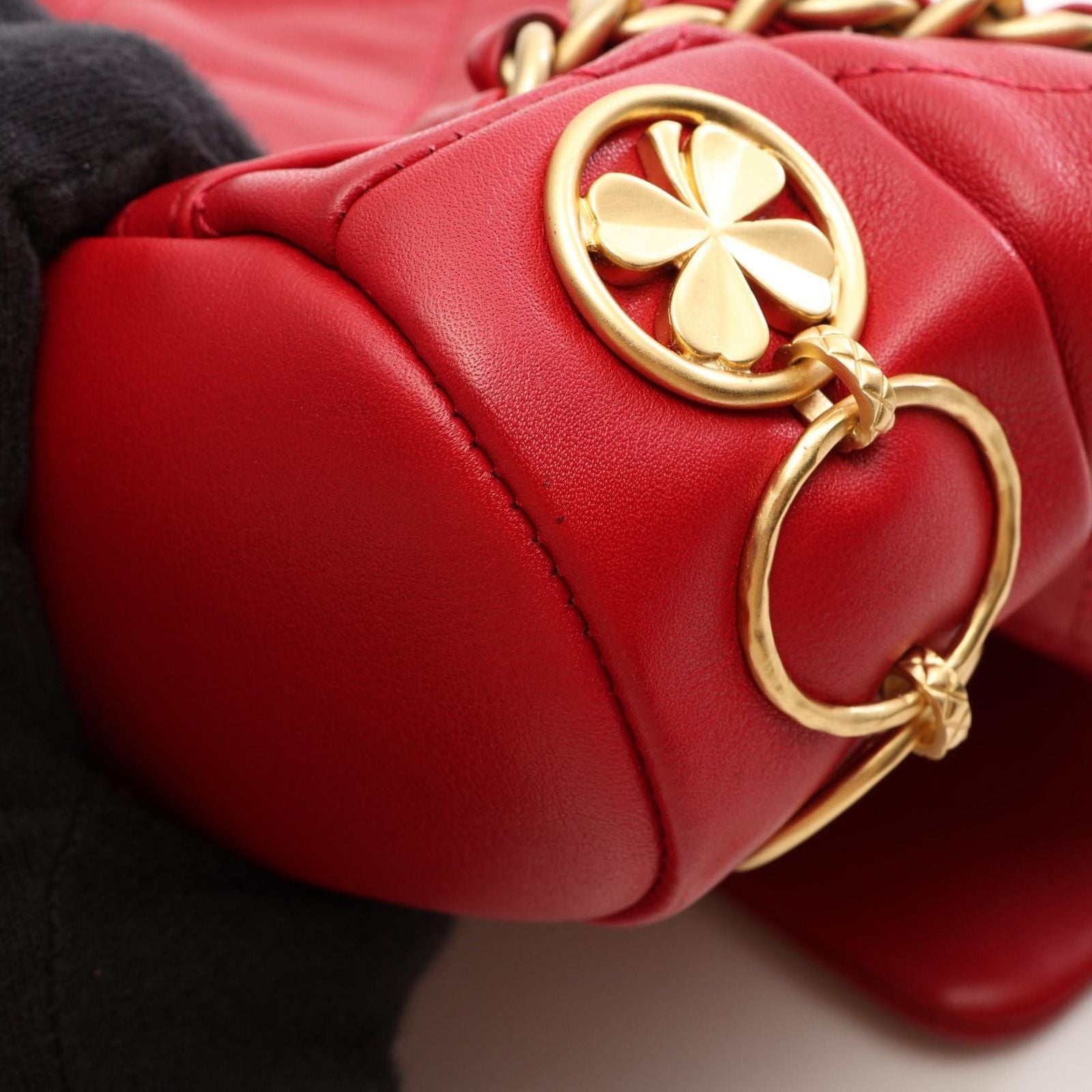 Chanel Backpack Quilted Small Chain Red Lambskin Icon Charm — view 8