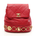 Chanel Backpack Quilted Small Chain Red Lambskin Icon Charm