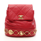 Chanel Backpack Quilted Small Chain Red Lambskin Icon Charm