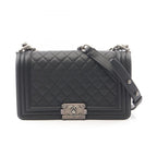Chanel Shoulder Bag Boy Black Lambskin Boy Chain